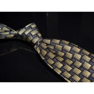 Vintage Paco Rabanne 100% Silk Tie Gold Tan Geometric Luxury Necktie Italy XL